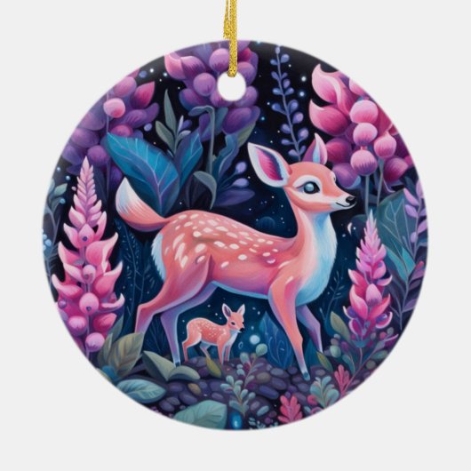 Adorable Hirsche mit Blume Keramik Ornament (Hinten)