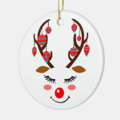 Adorable Hirschgesicht mit Ornamenten auf Antlern Keramik Ornament (Links)