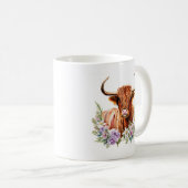 Adorable Hochlandkuh und Blume Wasserfarbe Kaffeetasse (VorderseiteRechts)