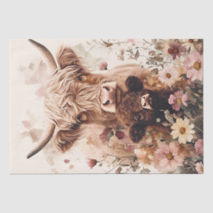 Adorable Hochlandkuhkalb mit Mama Decoupage Seidenpapier
