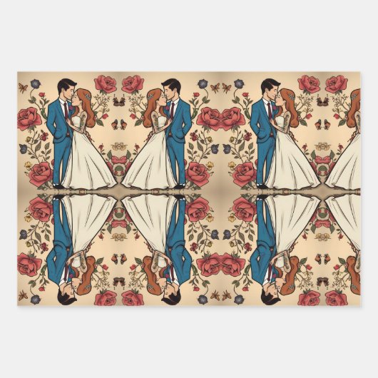 Adorable Hochzeitspaar in der Liebe Geschenkpapier Set (Vorderseite)