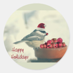 Adorable Holiday Chickadee Runder Aufkleber