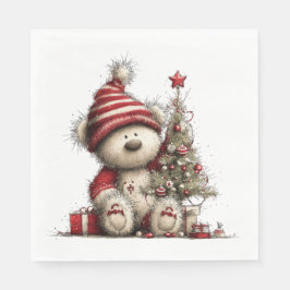 ADORABLE HOLIDAY CHRISTMAS TEDDY BEAR SERVIETTE