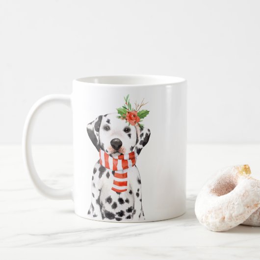 Adorable Holiday Dalmatiner Extravagante Script-Ta Kaffeetasse (Mit Donut)