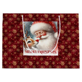 Adorable Holiday Santa and Rudolph Gift Bag Große Geschenktüte (Vorderseite)