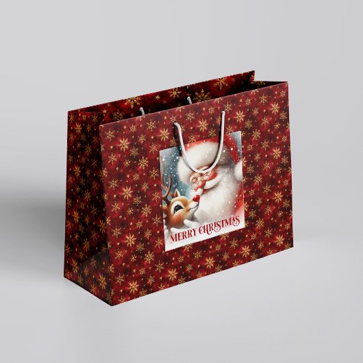 Adorable Holiday Santa and Rudolph Gift Bag Große Geschenktüte