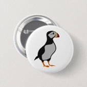 Adorable Horned Puffin Stehender Cartoon Button (Vorne & Hinten)