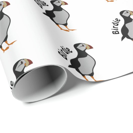 Adorable Horned Puffin Stehender Cartoon Geschenkpapier (Rolleneckpunkt)