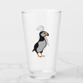 Adorable Horned Puffin Stehender Cartoon Glas