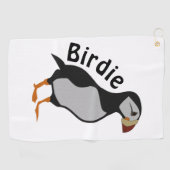 Adorable Horned Puffin Stehender Cartoon Golfhandtuch (Horizontal)