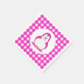 Adorable Hot Pink Gingham und Lächelnd Pink Pingui Serviette (Ecke)
