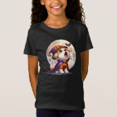 Adorable Howling Halloween Pup unter dem Mond T-Shirt (Vorderseite)