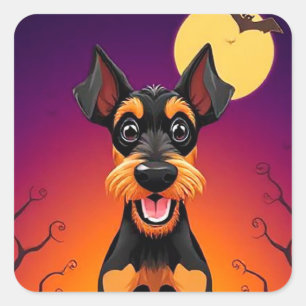 Adorable Hund in Halloween-Szene Quadratischer Aufkleber