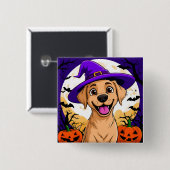 Adorable Hund in Hexenhut Button (Vorne & Hinten)