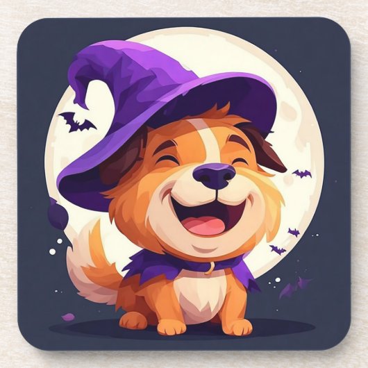 Adorable Hund in Hexenhut Getränkeuntersetzer (Vorderseite)