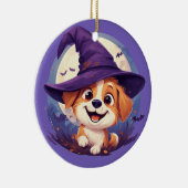 Adorable Hund in Hexenhut Keramik Ornament (Rechts)