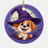 Adorable Hund in Hexenhut Keramik Ornament (Hinten)