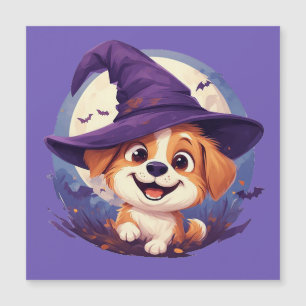 Adorable Hund in Hexenhut Magnetkarte