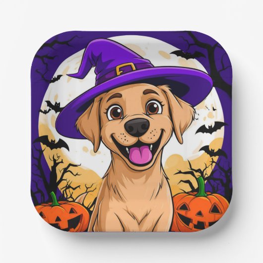 Adorable Hund in Hexenhut Pappteller (Vorderseite)