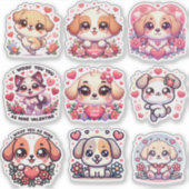 Adorable Hund Kawaii Valentine's Day Stickers Aufkleber (Vorderseite)