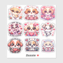Adorable Hund Kawaii Valentine's Day Stickers