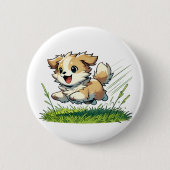 Adorable Hund läuft fröhlich Button (Vorderseite)