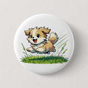 Adorable Hund läuft fröhlich Button