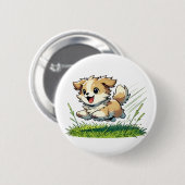 Adorable Hund läuft fröhlich Button (Vorne & Hinten)