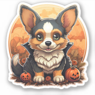 Adorable Hund mit Pumpkins Cartoon Halloween Corgi Aufkleber