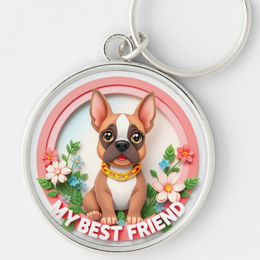 Adorable Hunde-Illustration mit Blume Schlüsselanhänger (Vorne)