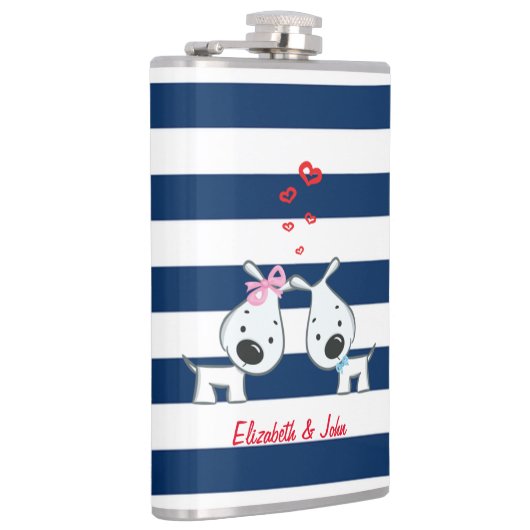 Adorable Hunde in Liebe auf gestreiftem Personalis Flachmann (Rechts)