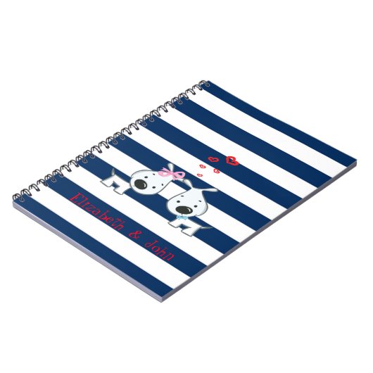 Adorable Hunde in Liebe auf gestreiftem Personalis Notizblock (Linke Seite)