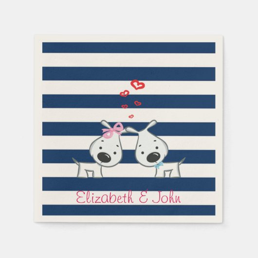 Adorable Hunde in Liebe auf gestreiftem Personalis Serviette (Vorderseite)