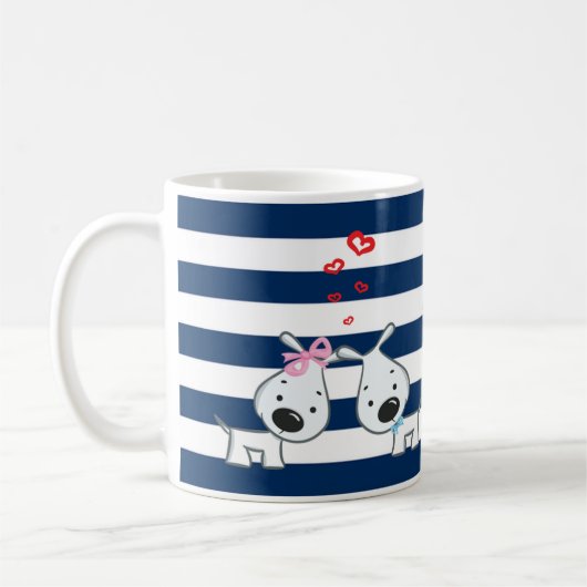 Adorable Hunde in Liebe auf Streifen Personalisier Kaffeetasse (Links)