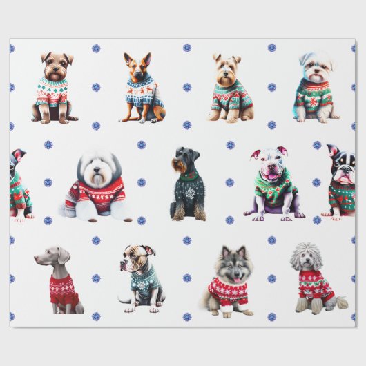 Adorable Hunde in Ugly Christmas Sweaters on White Geschenkpapier (Flach)