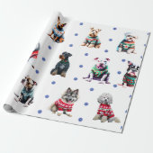 Adorable Hunde in Ugly Christmas Sweaters on White Geschenkpapier (Ungerollt)