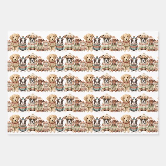 Adorable Hunde Katzen Haustiere gekochte Pullover Geschenkpapier Set (Vorderseite)