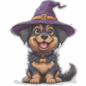 Adorable Hunde mit einem Hexenhut Aufkleber (Vorderseite)