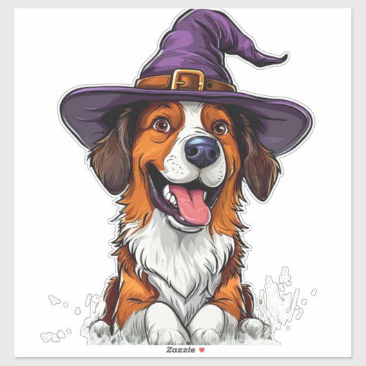 Adorable Hunde mit einem Hexenhut Aufkleber (Blatt)