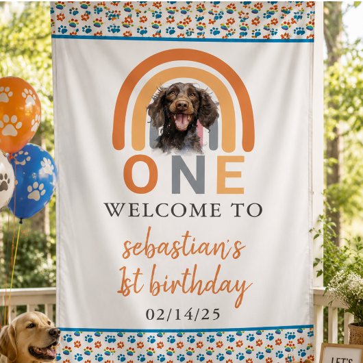 Adorable Hunde Regenbogen Wasserfarbe 1. Geburtsta Banner