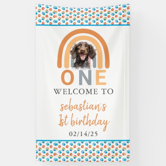 Adorable Hunde Regenbogen Wasserfarbe 1. Geburtsta Banner (Vertikal)