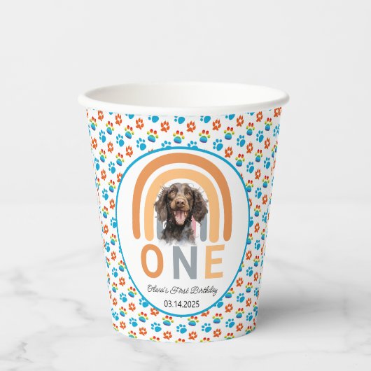 Adorable Hunde Regenbogen Wasserfarbe 1. Geburtsta Pappbecher (Vorderseite)