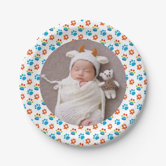 Adorable Hunde Regenbogen Wasserfarbe 1. Geburtsta Pappteller (Vorderseite)