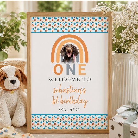 Adorable Hunde Regenbogen Wasserfarbe 1. Geburtsta Poster
