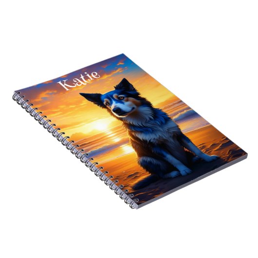 Adorable Hunde sitzen am Ocean Beach bei Sunset Notizblock (Rechte Seite)