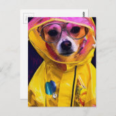 Adorable Hündin in einem gelben Regenmantel Postkarte (Vorne/Hinten)