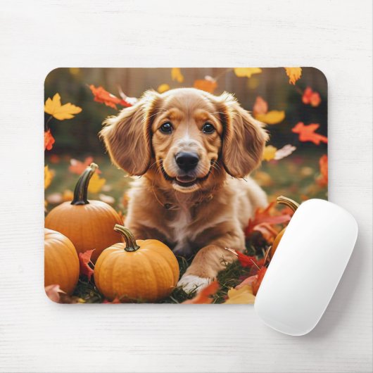 Adorable Hündin mit Herbstleaves & Pumpkins Mousepad (Mit Mouse)