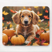 Adorable Hündin mit Herbstleaves & Pumpkins Mousepad (Vorne)
