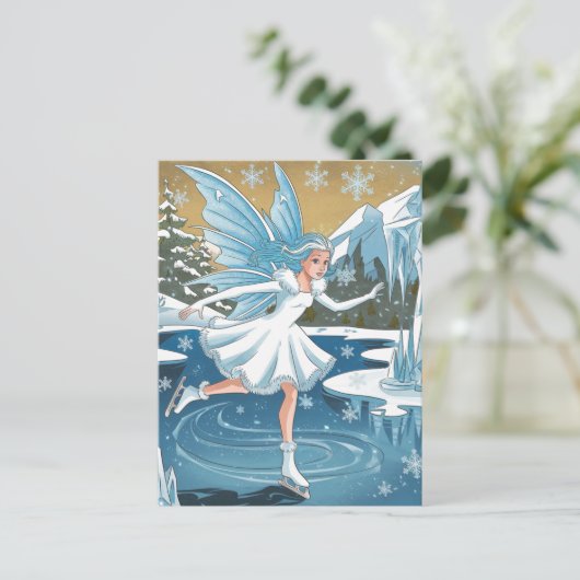 Adorable Ice Skaten Fairy Postkarte (Stehend Vorderseite)