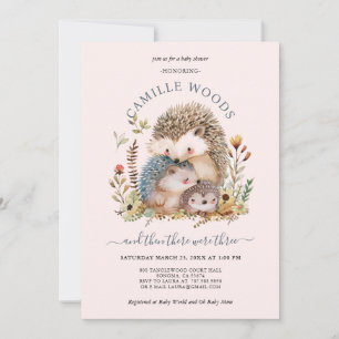 Adorable Igel Family Pink Girl Babydusche Einladung